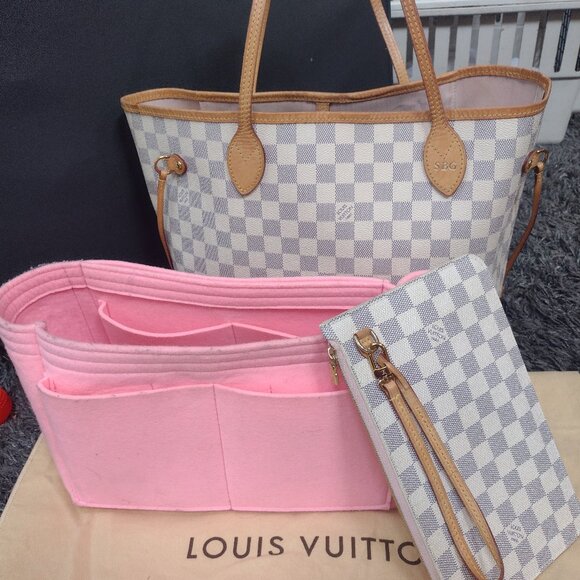 π Louis Vuitton FULL SET Neverfull MM Damier Azur Rose Ballerineπ - Picture 15 of 16
